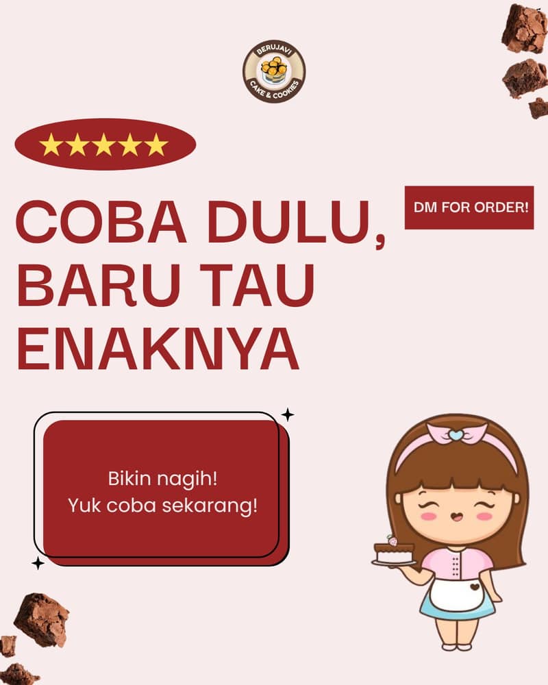 Cobain dulu, baru tau enaknya 😋🍰
Sekali gigit langsung paham kenapa banyak yang jatuh hati 💕
Teksturnya lembut, rasanya pas, dan dijamin bikin nagih!
Mimin selalu pakai bahan pilihan dan bikin dengan penuh cinta, biar tiap potongannya bisa nemenin momen manis kamu 🤎
Mau buat teman ngopi, kumpul keluarga, atau sekadar self-reward juga cocok banget~
⭐️⭐️⭐️⭐️⭐️
Udah banyak yang repeat order, sekarang giliran kamu 👀
Yuk cobain sekarang, DM mimin ya! 💌
#BerujaviCakeCookies
#CobainDulu
#BikinNagih
#CakeEnak
#DessertTime
#HomeMadeCake
#NgemilManis